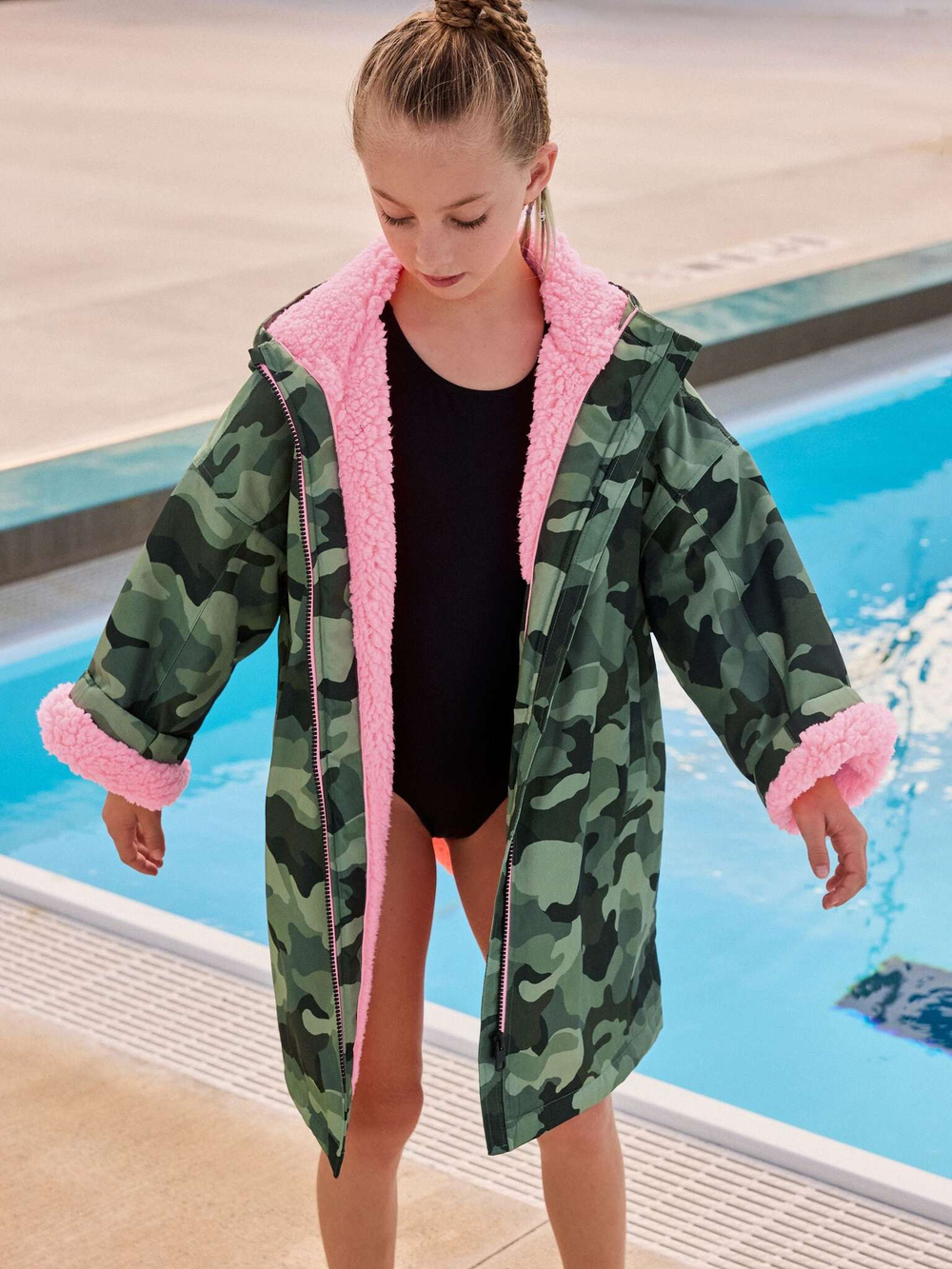 Плащ водонепроницаемый с флисовой подкладкой для девочки Next E25-224, Зеленый, Розовый