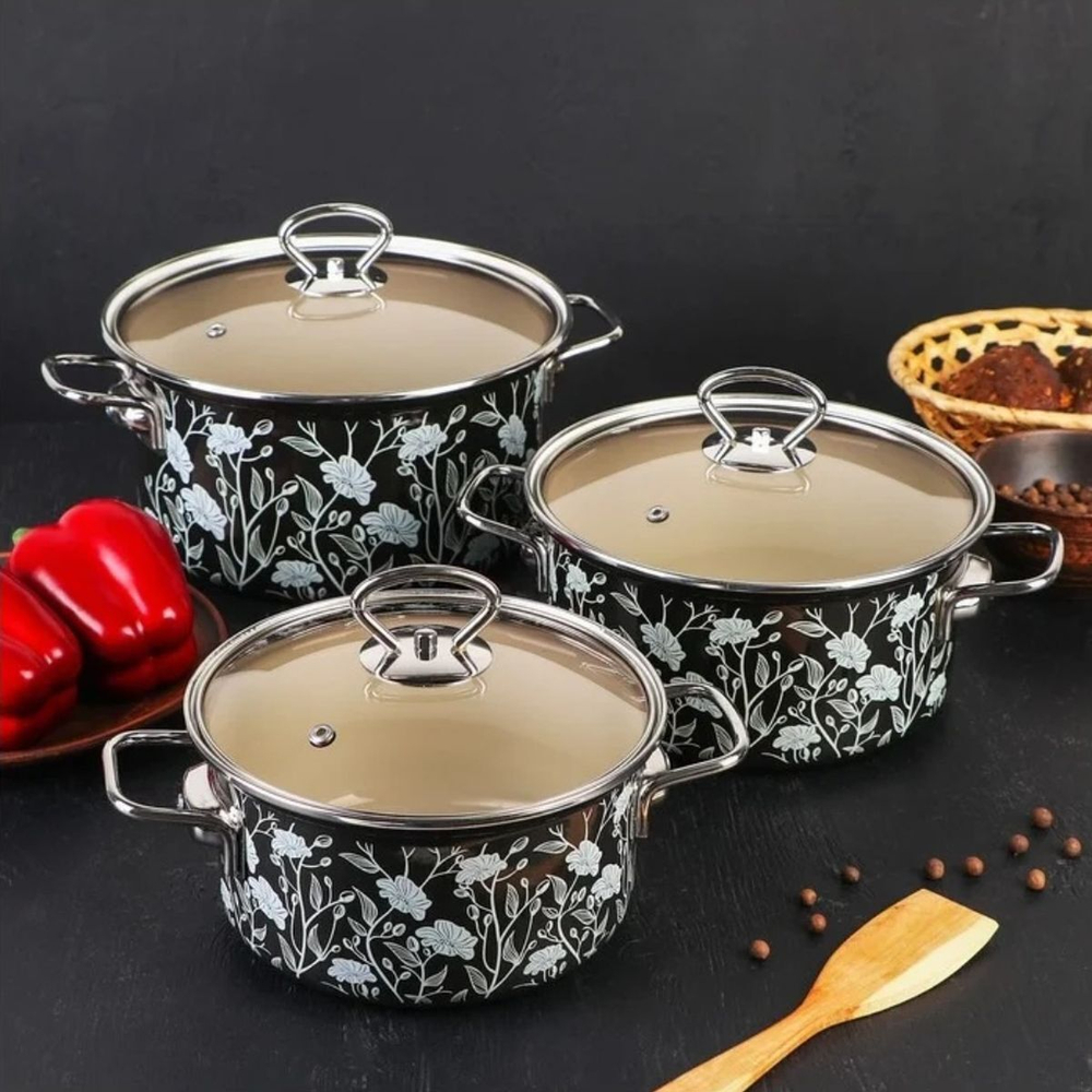 Набор эмалированной посуды 6 пр, кастрюли 1.9,2.5,3.7 л, Керчь, Скифия-1-Элит