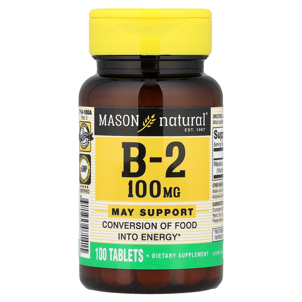 Mason Natural, Витамин B2, 100 мг, 100 таблеток