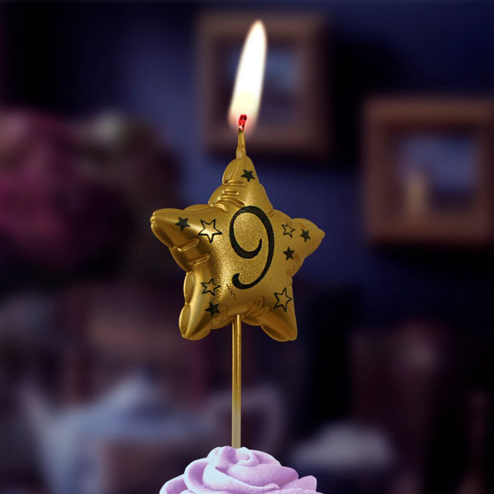 Свеча Звезда, 9, Золото, Металлик, 9 см, 1 шт.