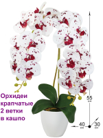 Искусственные Орхидеи Крапчатые белые 2 ветки латекс 55см в кашпо