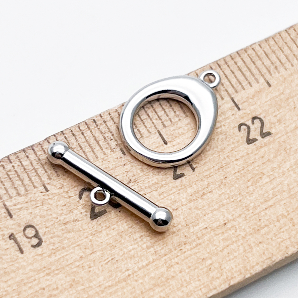 Замок-тоггл, цвет серебро (родий), размер 14*10 + 16*4 мм, цена за 1 шт