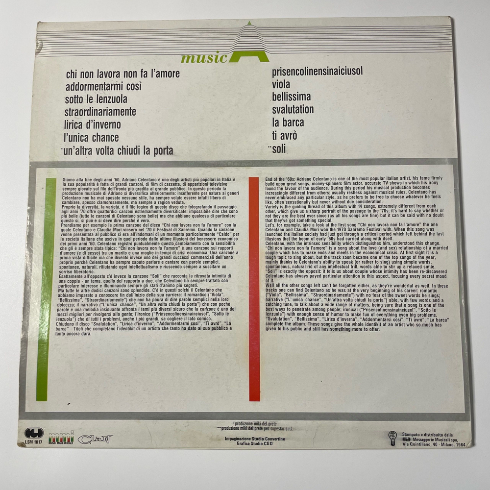 Винтажная виниловая пластинка LP Adriano Celentano Soli (Германия 1979)