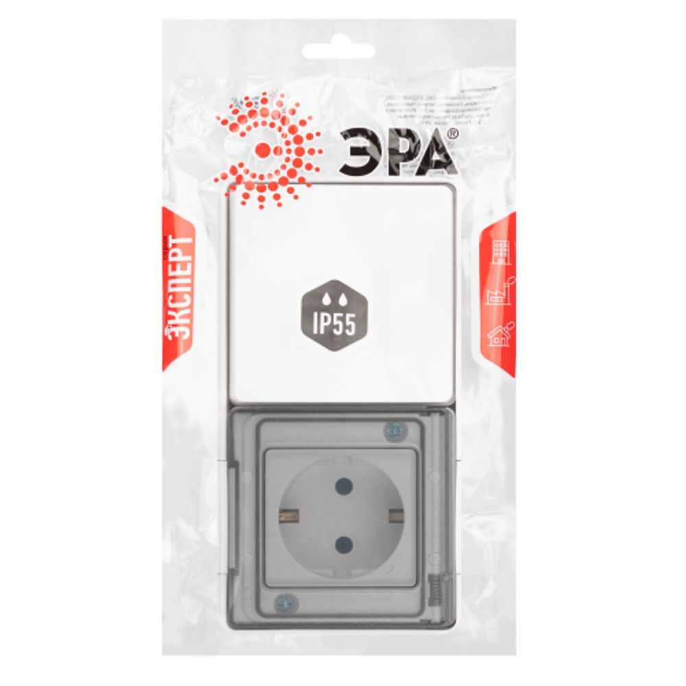 Блок розетка с выключателем ЭРА Эксперт 11-7501-01 IP55 16A-10AX-250В ОУ белый