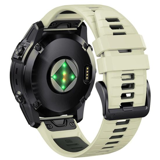 Ремешок двухцветный QuickFit 26 мм для Garmin Fenix 7x/6x/5x/5x plus/3, Descent, Tactix, Enduro, D2, Instinct 2X силиконовый (Светло-бежевый/болотный)