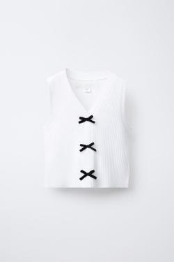 ZARA ТРИКОТАЖНЫЙ ЖИЛЕТ С БАНТАМИ, ЭКРЮ
