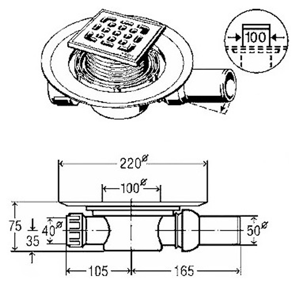 Трап с фланцем Viega 100х100 557119