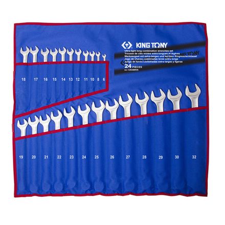 Цена на KING TONY (12B4MRN) Набор комбинированных удлиненных ключей, 6-32 мм, чехол из теторона, 24 предмета