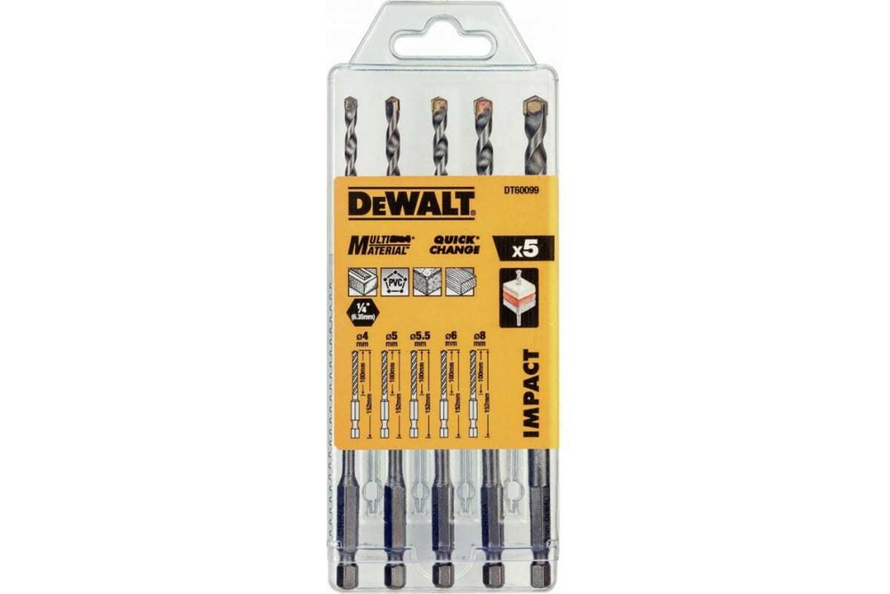 Набор сверл универсальных (5 шт; 4-8 мм) DEWALT DT60099