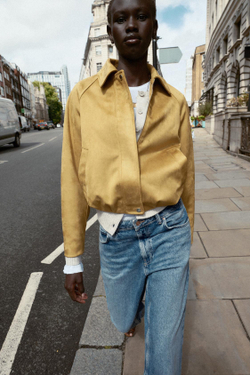 ZARA БОМБЕР ПОД ЗАМШУ, ГОРЧИЧНЫЙ