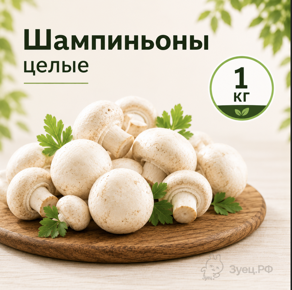 Шампиньоны целые быстрозамороженные 1 кг