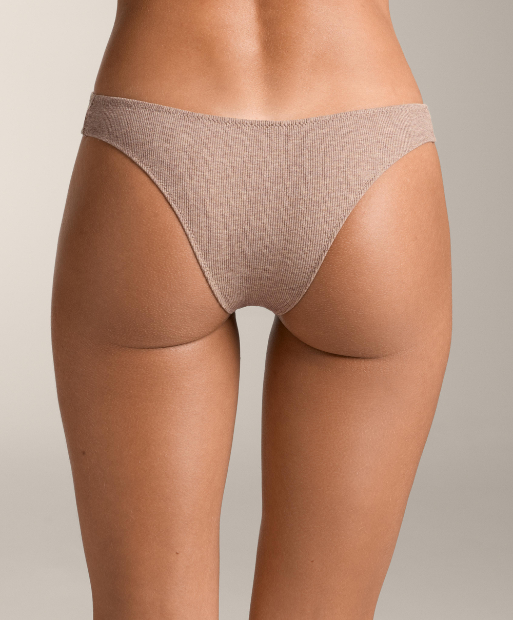 OYSHO Набор из 5 пар трусов-бразильяно из хлопковой смеси в рубчик, бежевый