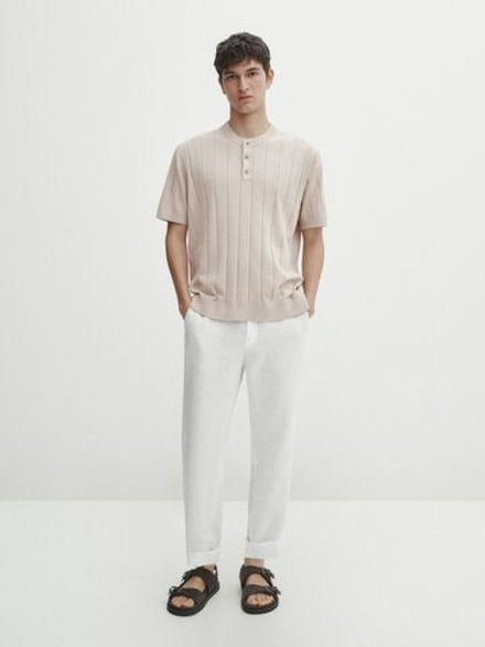 Massimo Dutti Поло в рубчик с короткими рукавами, песочный