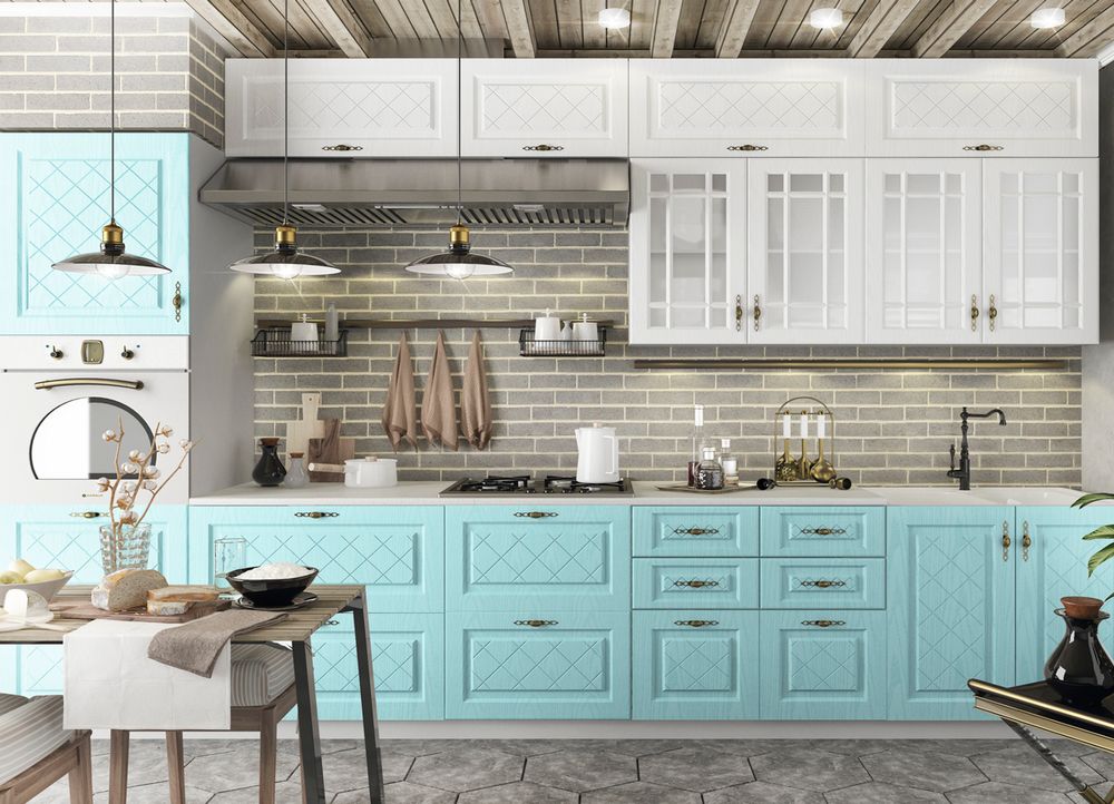 Модульный кухонный гарнитур «Гранд» 3500мм (Белый/Зеленый)