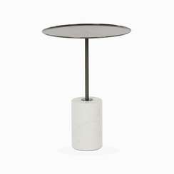 Кофейный столик Brasil 3, Ø45х61 см, белый мрамор, черная сталь