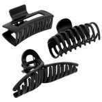 Крабы для волос НАБОР 3 шт., 8,5 см / 9 см / 11 см, soft touch, чёрный, MONTE VITA, 457032