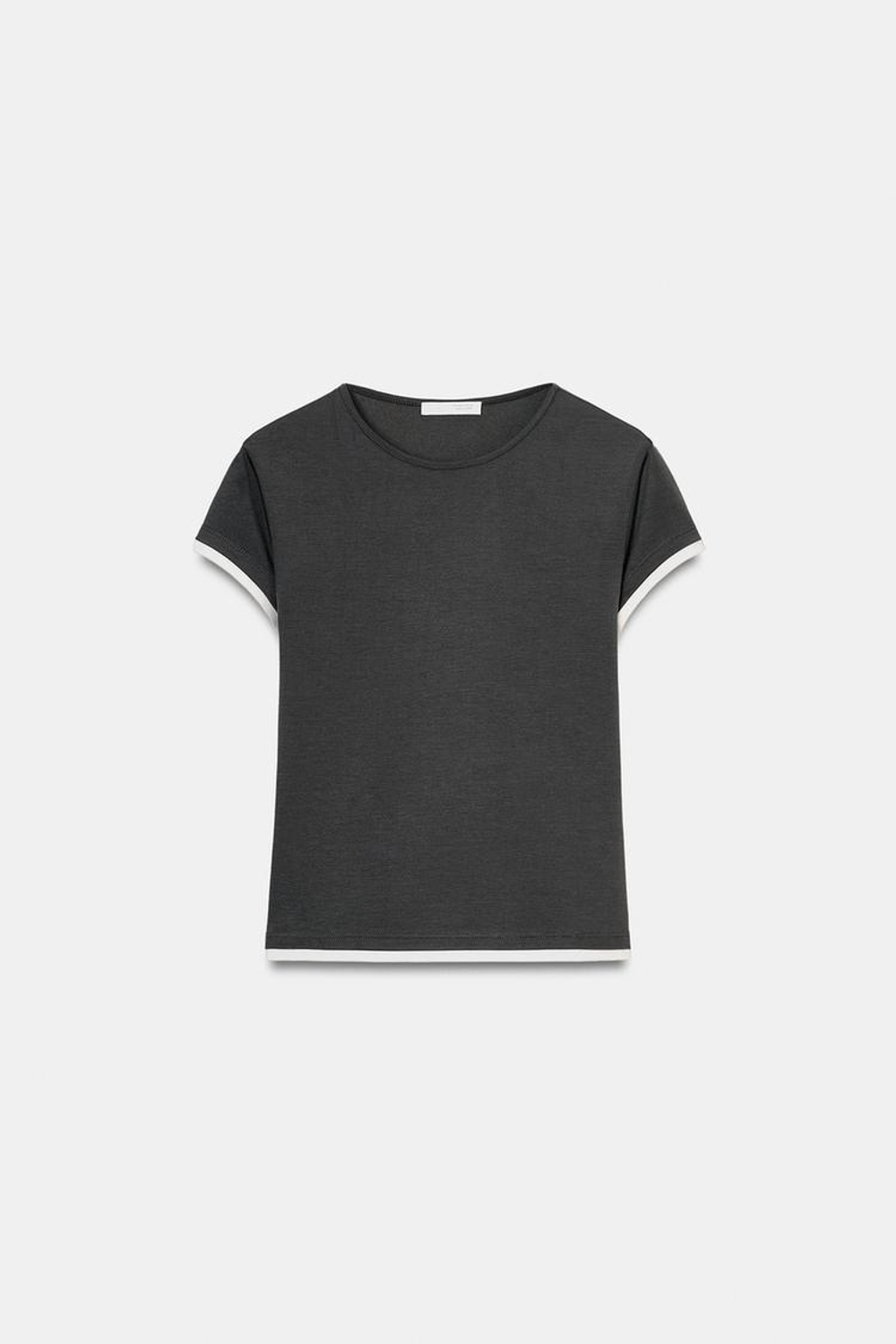 ZARA ФУТБОЛКА С КОНТРАСТНЫМИ ДЕТАЛЯМИ, СВИНЦОВЫЙ