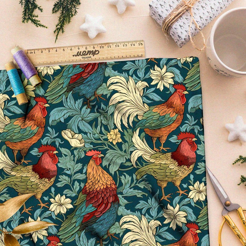 Ткань премиум бифлекс сказочные петухи