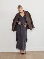 БАЗОВЫЙ ТОНКИЙ РЕМЕНЬ С МЯТОЙ ПРЯЖКОЙ ЗАМША ТЕМНЫЙ ШОКОЛАД