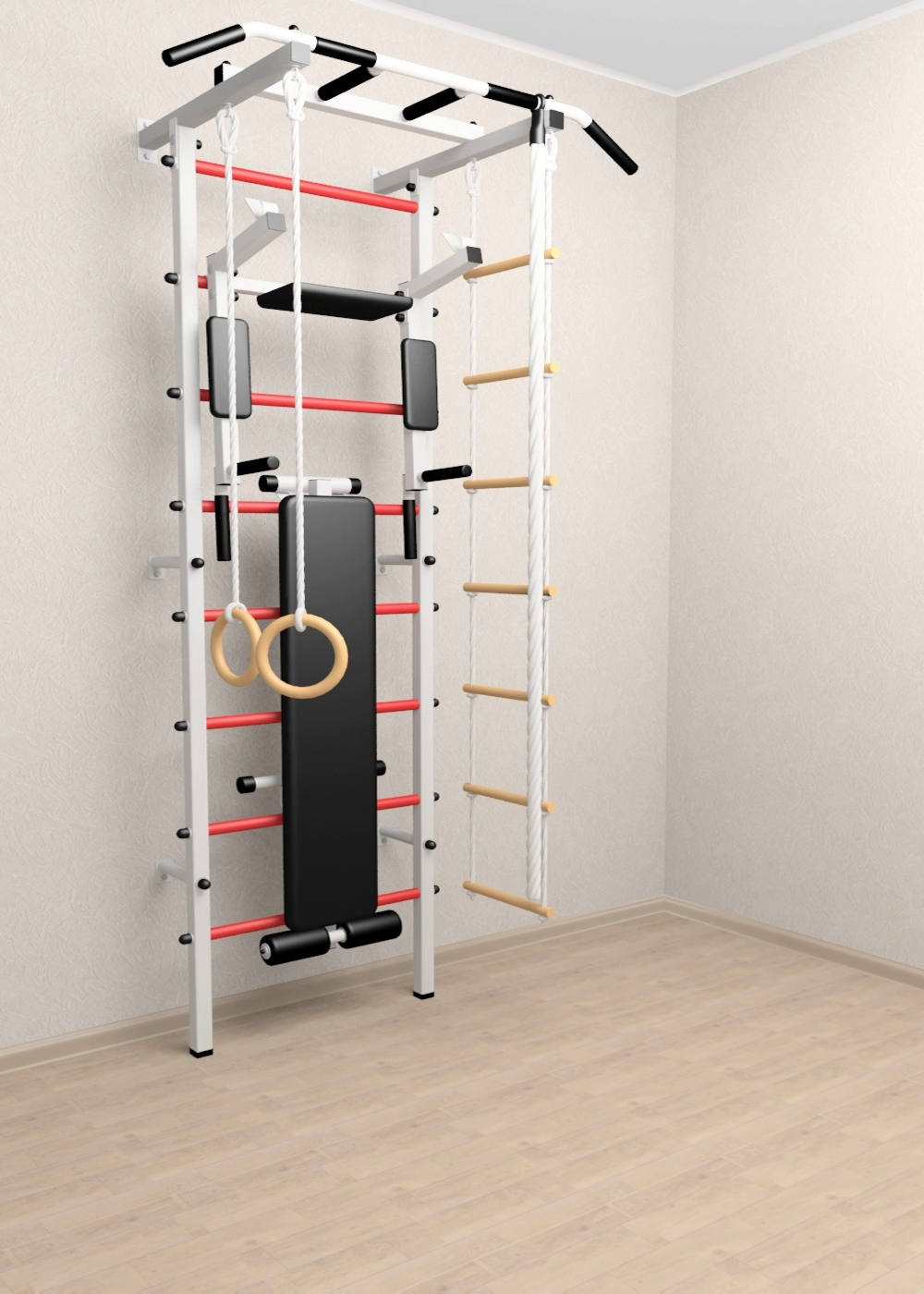 Шведская стенка Sv Pro 805 (Турник Pro/Брусья/стойка/Скамья/Канат/Кольца/Лестница)