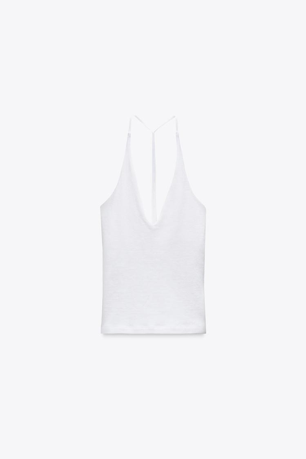 ZARA ТОП С ГОРЛОВИНОЙ ХАЛТЕР И БРЕТЕЛЬЮ СЗАДИ, БЕЛЫЙ