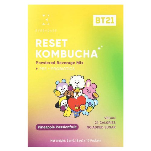 Everydaze, Reset Kombucha, порошковая смесь для напитков, ананас и маракуйя, 10 пакетиков по 5 г (0,18 унции)