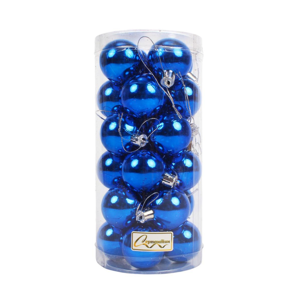 Новогодние шары 4 см (набор 24 шт) "Глянец", синий (Серпантин)