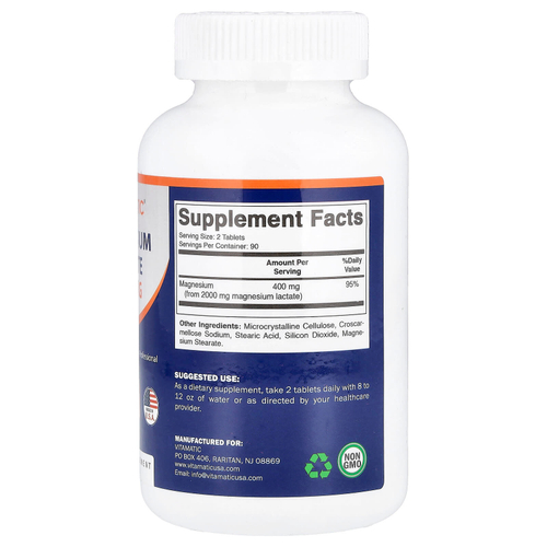 Vitamatic, лактат магния, 180 таблеток (1000 мг в 1 таблетке)