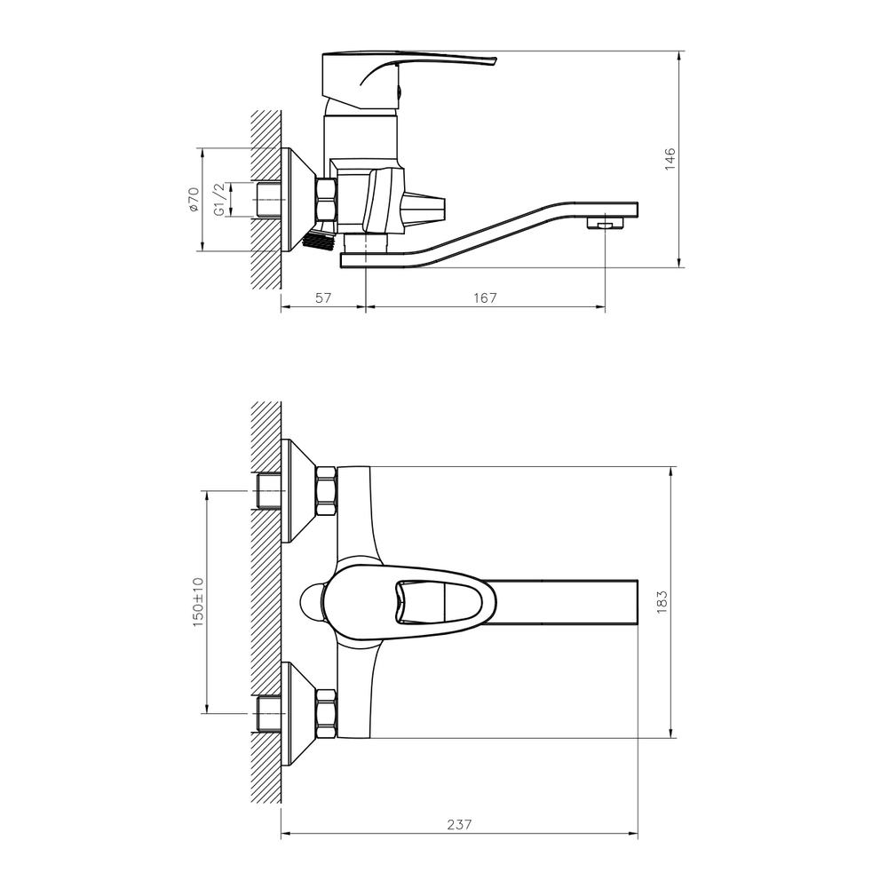 Смеситель DECOROOM DR70044 одноручный  для ванны универсальный с поворотным изливом 200 мм