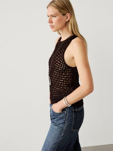 Massimo Dutti Топ с ажурным узором и горловиной халтер, коричневый