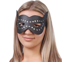 Чёрная кожаная маска с клёпками и прорезями для глаз Кошечка Sitabella BDSM Accessories 3087-1