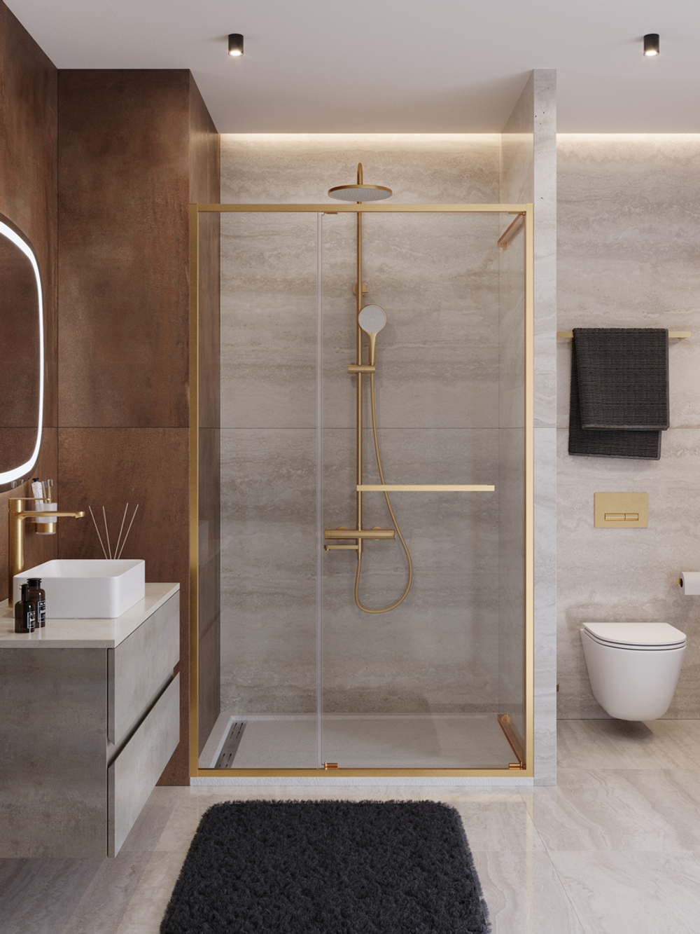 Душевая дверь Cezares LUX-B-FS-11-120-C-BORO, 120х195, профиль брашированное золото, стекло прозрачное