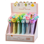 Ручка шариковая, автоматическая, 3в1, Basir, 3-ёх цветная, серия "Забавные зверюшки", с резиновой фигуркой, 36 шт