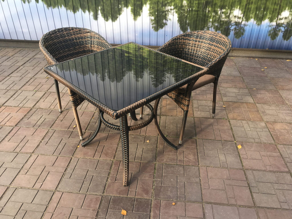 Комплект мебели из искусственного ротанга стол Греция + 2 кресла Греция(Подушки в комплекте) арт.77589