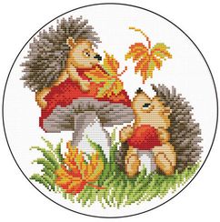 Вышивка крестиком "Два ежика", 21х21 см