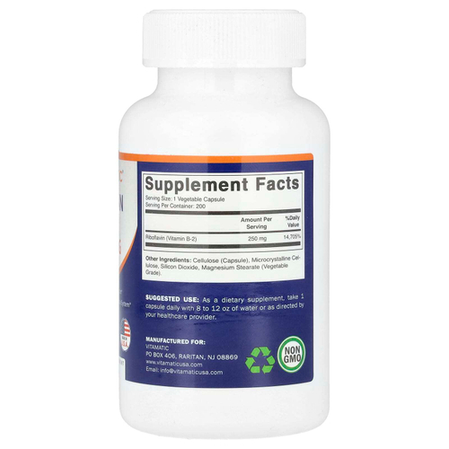 Vitamatic, Витамин B2, 250 мг, 200 растительных капсул