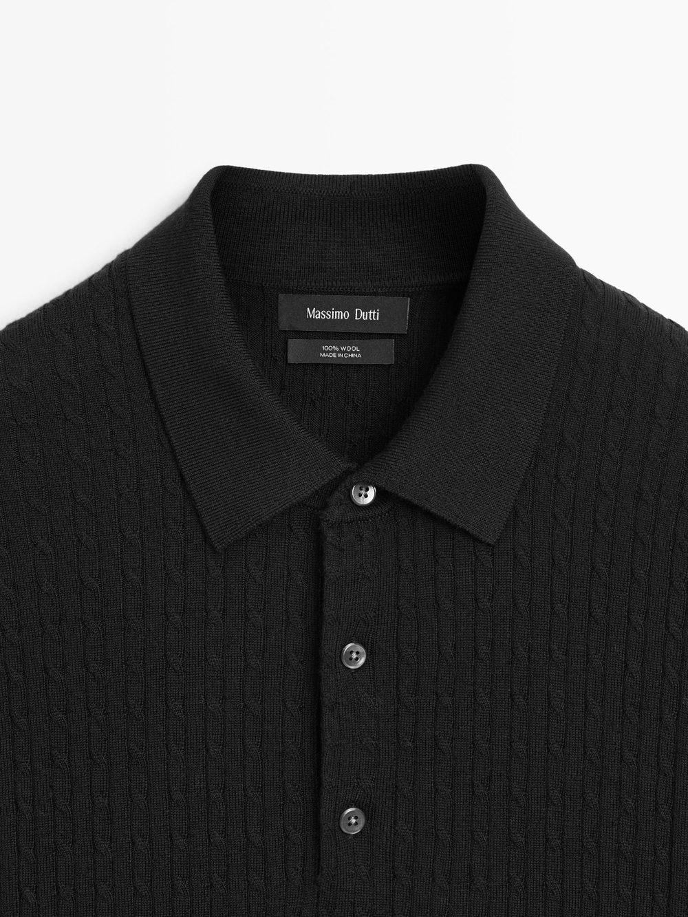 Massimo Dutti Трикотажный свитер-поло из мериносовой шерсти, черный