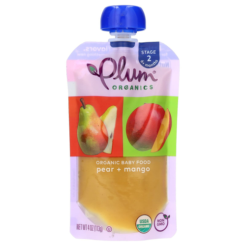 Plum Organics, органическое детское питание от 6 месяцев, груша и манго, 113 г (4 унции)