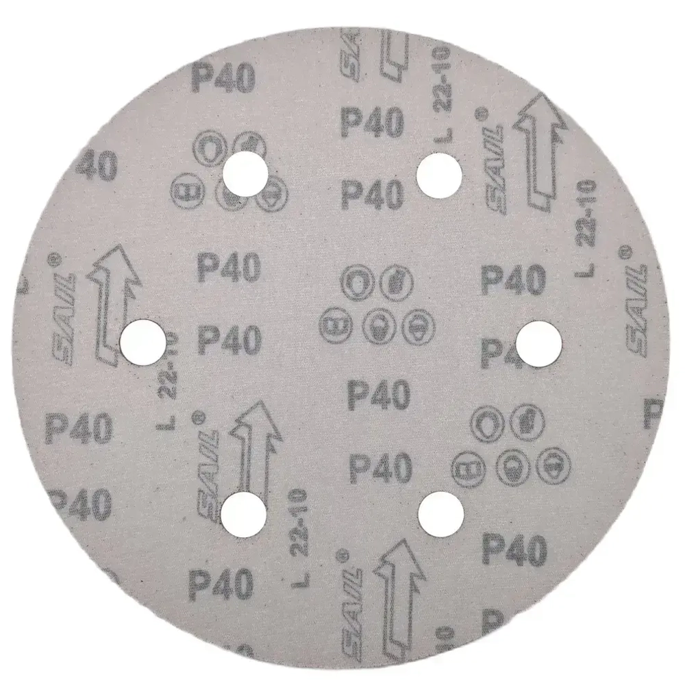 Шлифовальные круги 225 мм на липучке 10шт Р40, 6 отверстий / шлифовальные диски 225 для жирафа