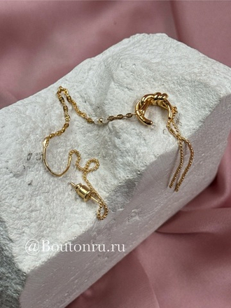 Серьга-кафф золотистая с монилью