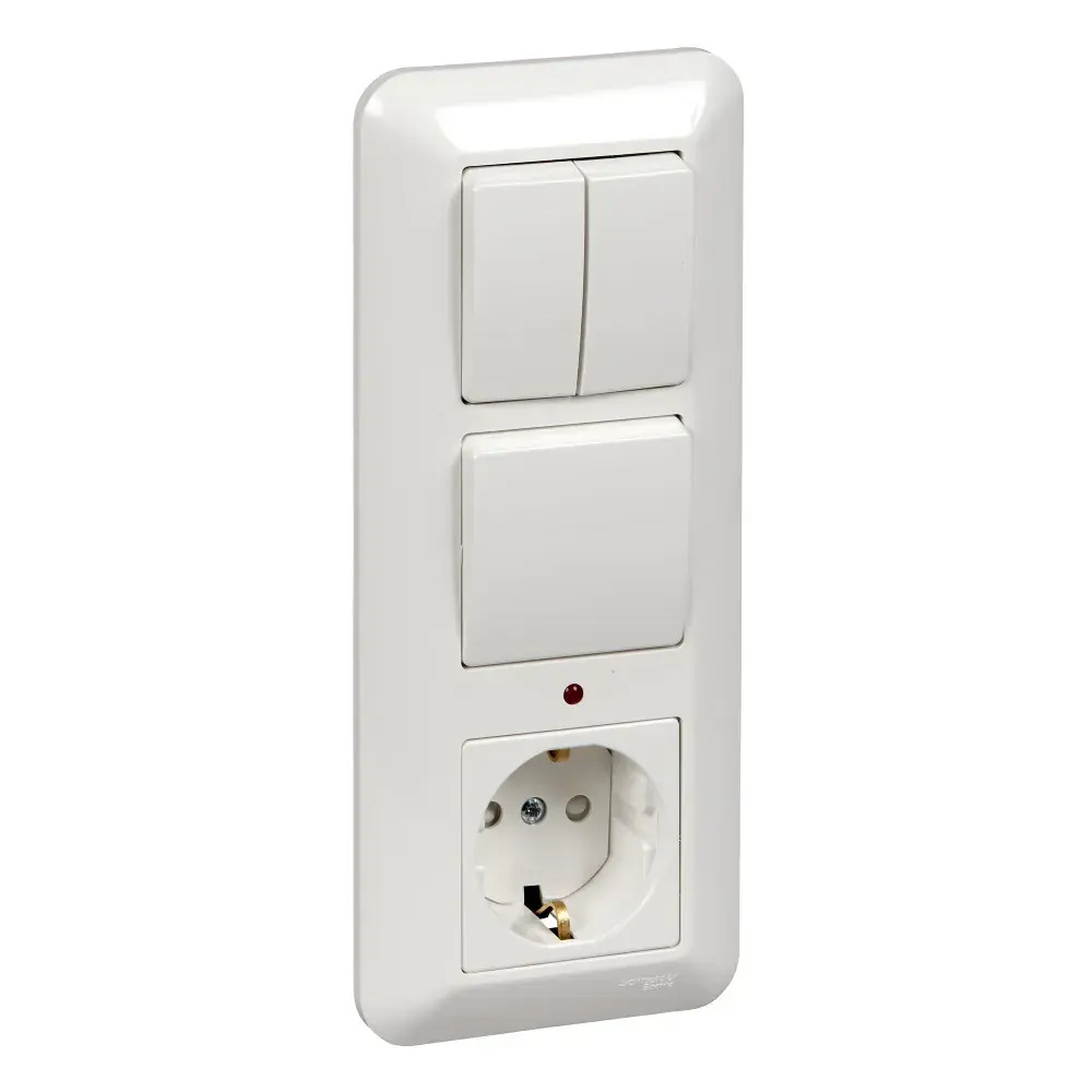 BLANCA С/У БЛОК: РОЗЕТКА с зазем. + ВЫКЛ.1-клав. + ВЫКЛ 2-клав, БЕЛЫЙ, опт.уп.