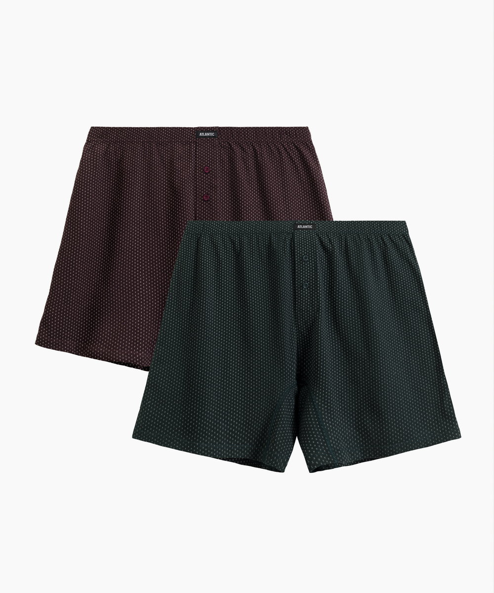 Мужские трусы боксеры Atlantic, набор из 2 шт., хлопок, баклажановые + изумрудные, 2MBX-079