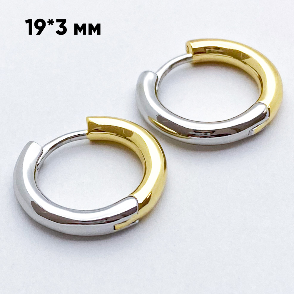 Ювелирные швензы Конго, родиевое покрытие и позолота (биколор), размер 19*3 мм, цена за пару