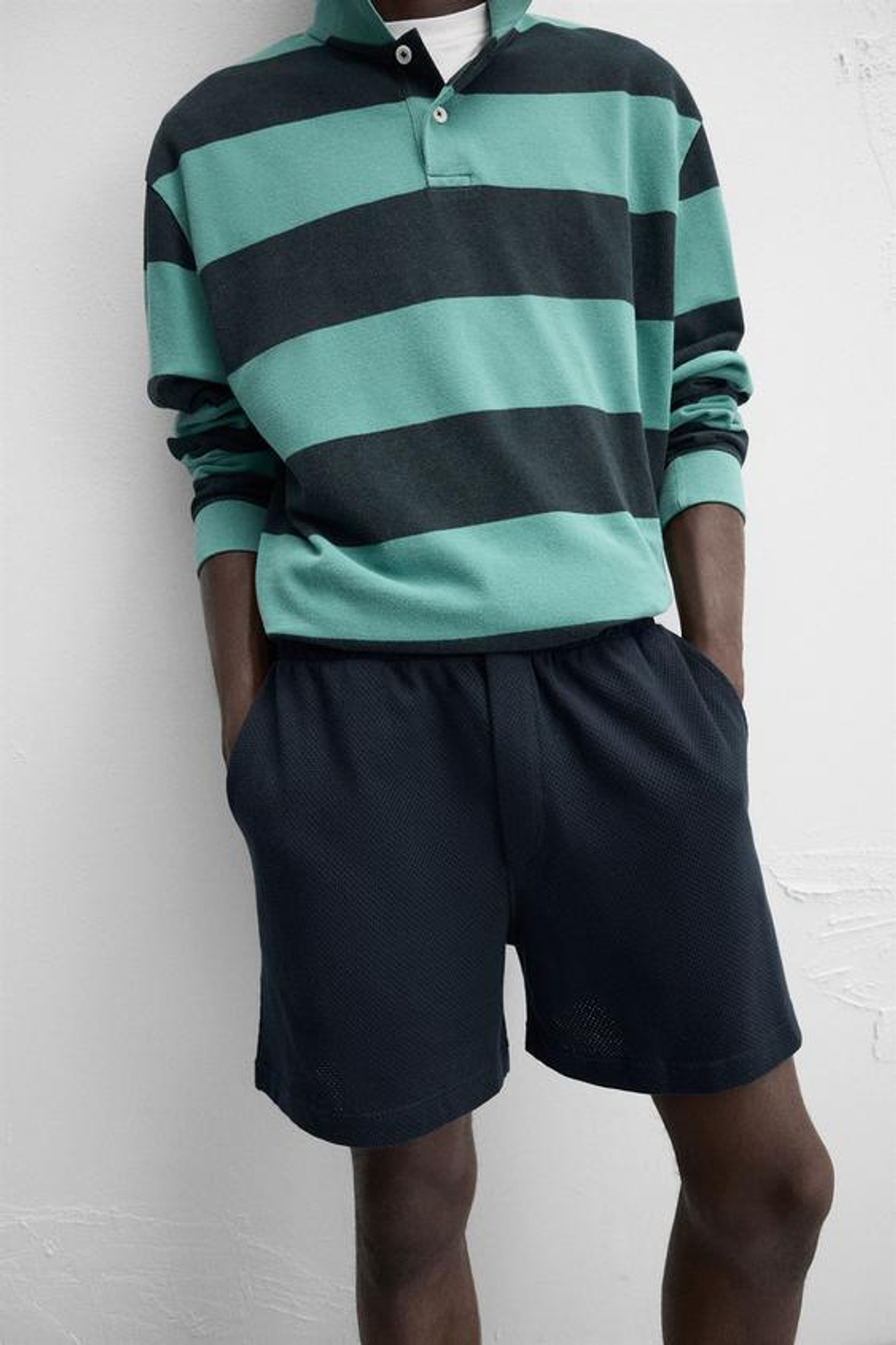 ZARA ШОРТЫ-БЕРМУДЫ RELAXED FIT ИЗ РЕЛЬЕФНОЙ ТКАНИ, МОРСКОЙ СИНИЙ