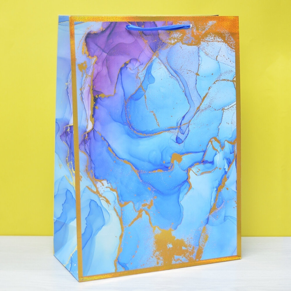 Пакет бумажный 32*45*15см с ручками "Мрамор" микс