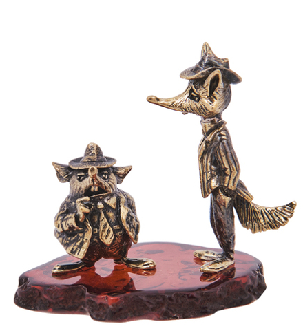 Народные промыслы AM-4184 Фигурка «Лис Ник и Мистер Биг» (латунь, янтарь)