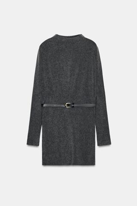 ZARA ПЛАТЬЕ ИЗ МЯГКОЙ ТКАНИ С РЕМНЕМ, АНТРАЦИТОВО-СЕРЫЙ