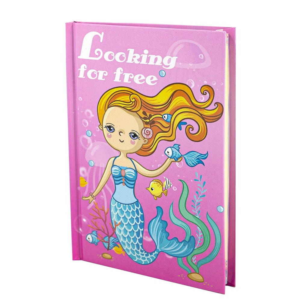Блокнот в футляре, 14,5 см * 20,5 см, 7БЦ, Alingar, ламинация, замочек, линия, 45 л., "Русалочка с рыбками"