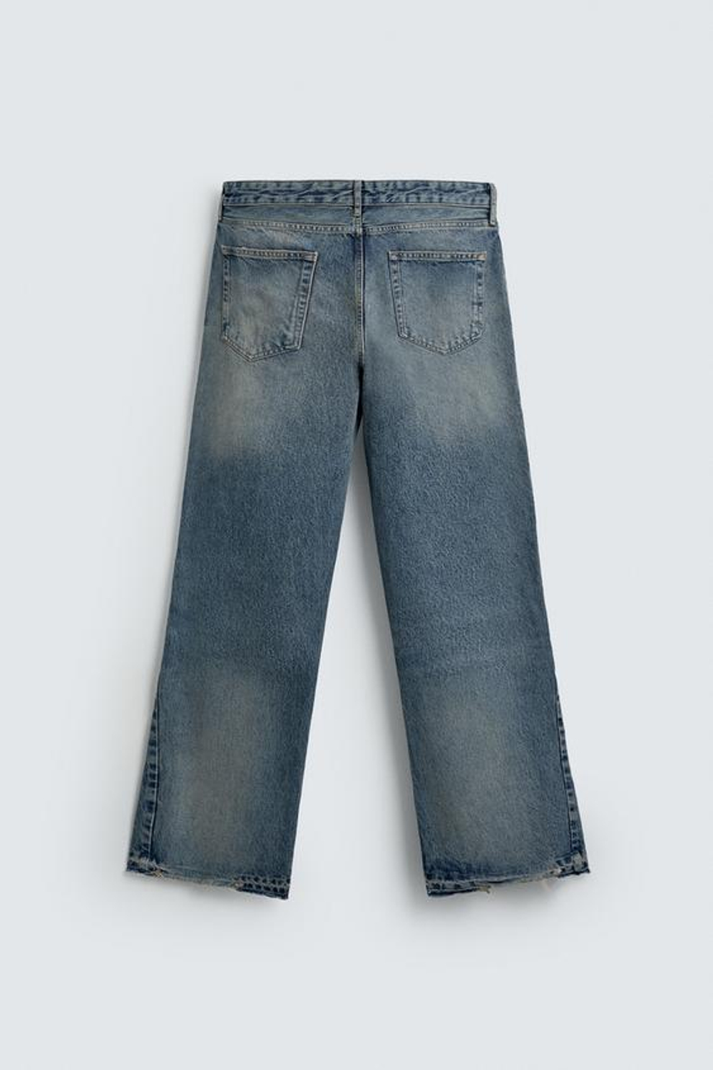 ZARA РАСКЛЕШЕННЫЕ ДЖИНСЫ С РАЗРЕЗАМИ, ВЫЦВЕТШИЙ СИНИЙ