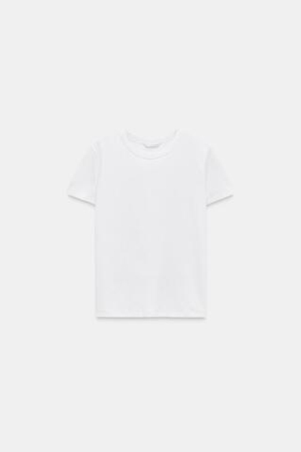 ZARA ФУТБОЛКА INTERLOCK С КОРОТКИМ РУКАВОМ, БЕЛЫЙ